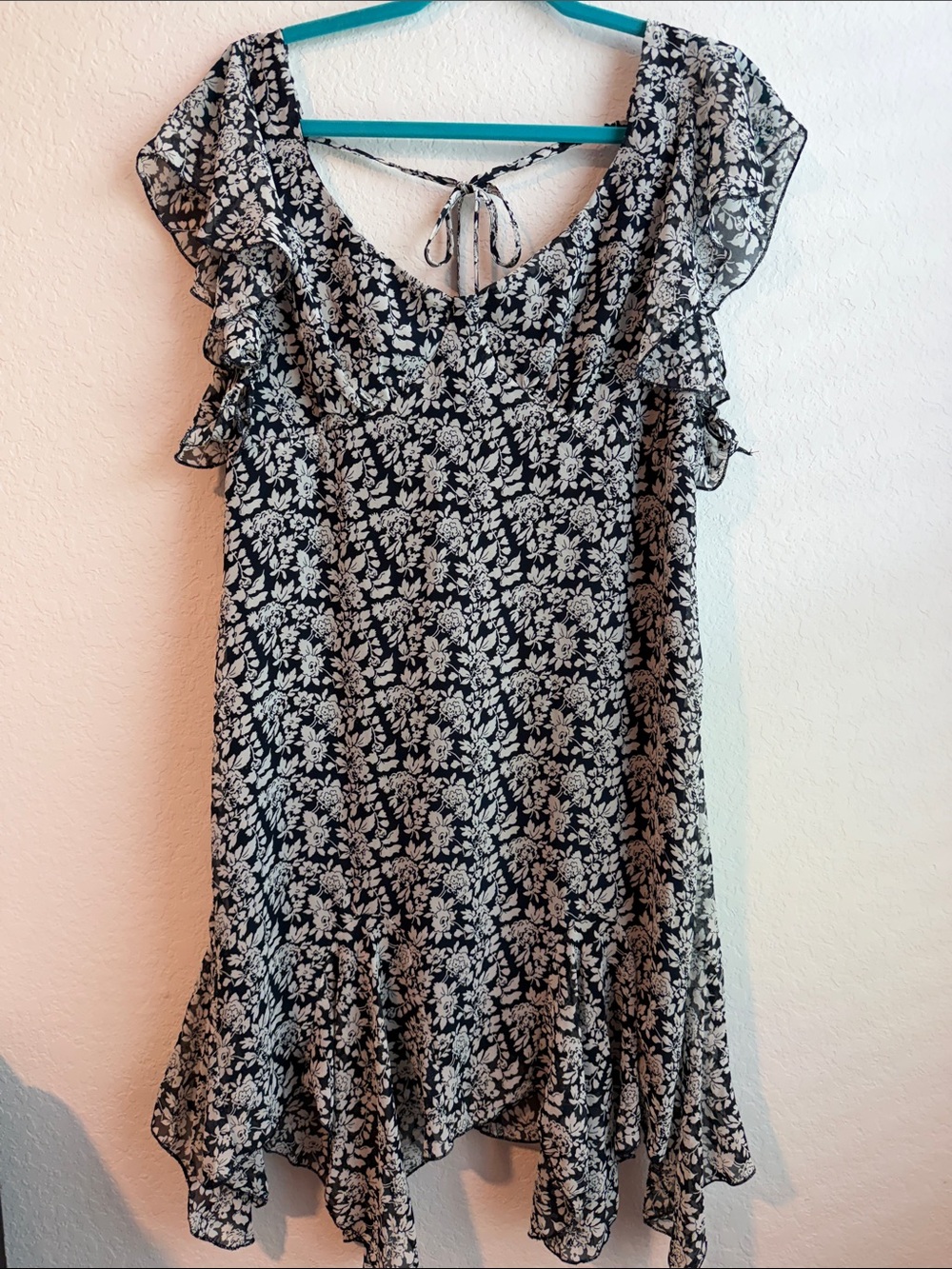 Emerald Sundae Navy and White Floral Smocked Ruffle Dress